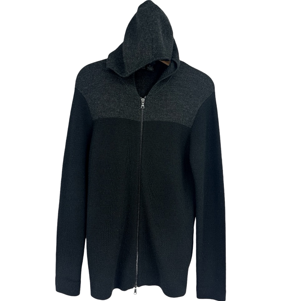 Dkny Men’s Wool Knit Color-Block Zip Up Hooded Sweater Medium Black/Charcoal Vgc